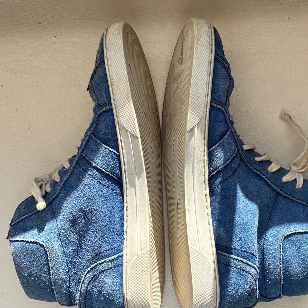 Saint Laurent Joe Distressed Blue Suede High-Top Sneakers - Picture 10 of 10